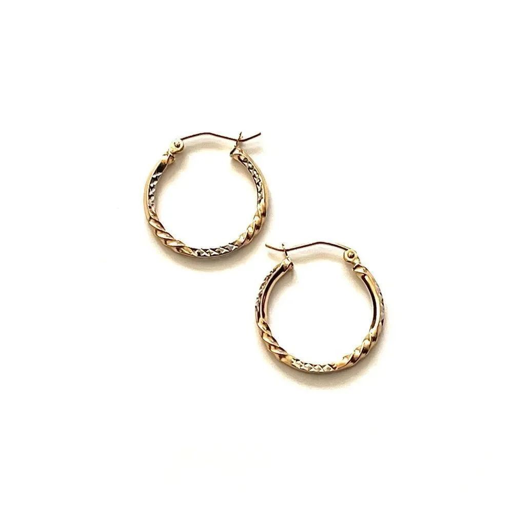 14k Yellow Gold two tone DC Hoop Earrings | 20 mm | Real Gold Huggies Earrings